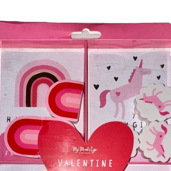 My Mind’s Eye 12 Pack Pink Rainbows & Unicorns Valentine’s Day Cards & Erasers - Picture 5 of 10